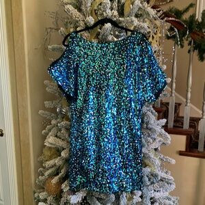 Aidan by Aidan Mattox Shimmering Blue Sequin Dress